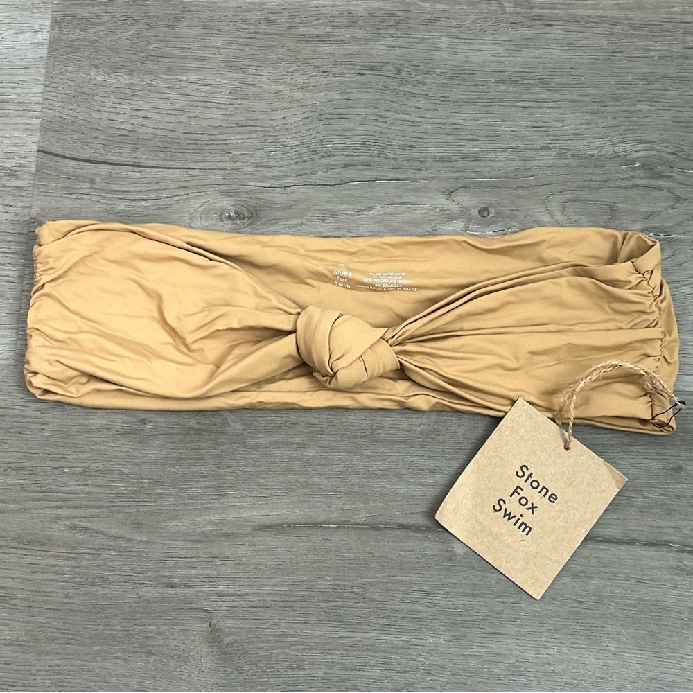 NWT stone fox‎ swim lele bikini strapless top size large women’s tan brown